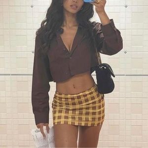 With Jean Miles Mini Skirt in Cher (Yellow and Brown Plaid Print) size XXS